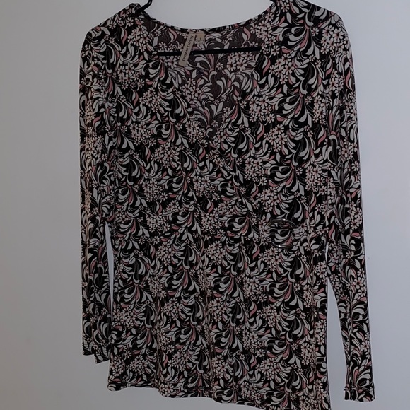 Vintage Tops - Vintage Susan Lawrence V Neck Tan/Pink Buckle Top